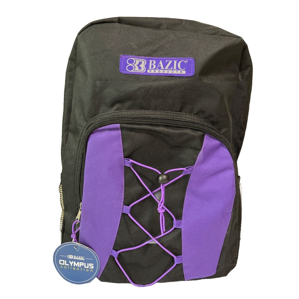 NWT Bazic Backpack Book Bag Black With‎ Purple.